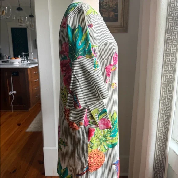 Derhy Floral Striped Dress with Ruffle Sleeves - Picture 3 of 7